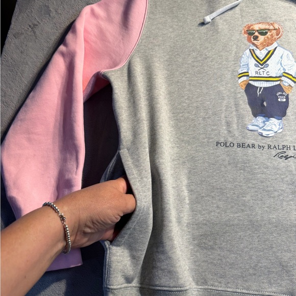 Ralph Lauren Colorblock Polo Bear Hoodie - Heather Gray, Mint, Pink & Blue - Picture 6 of 8